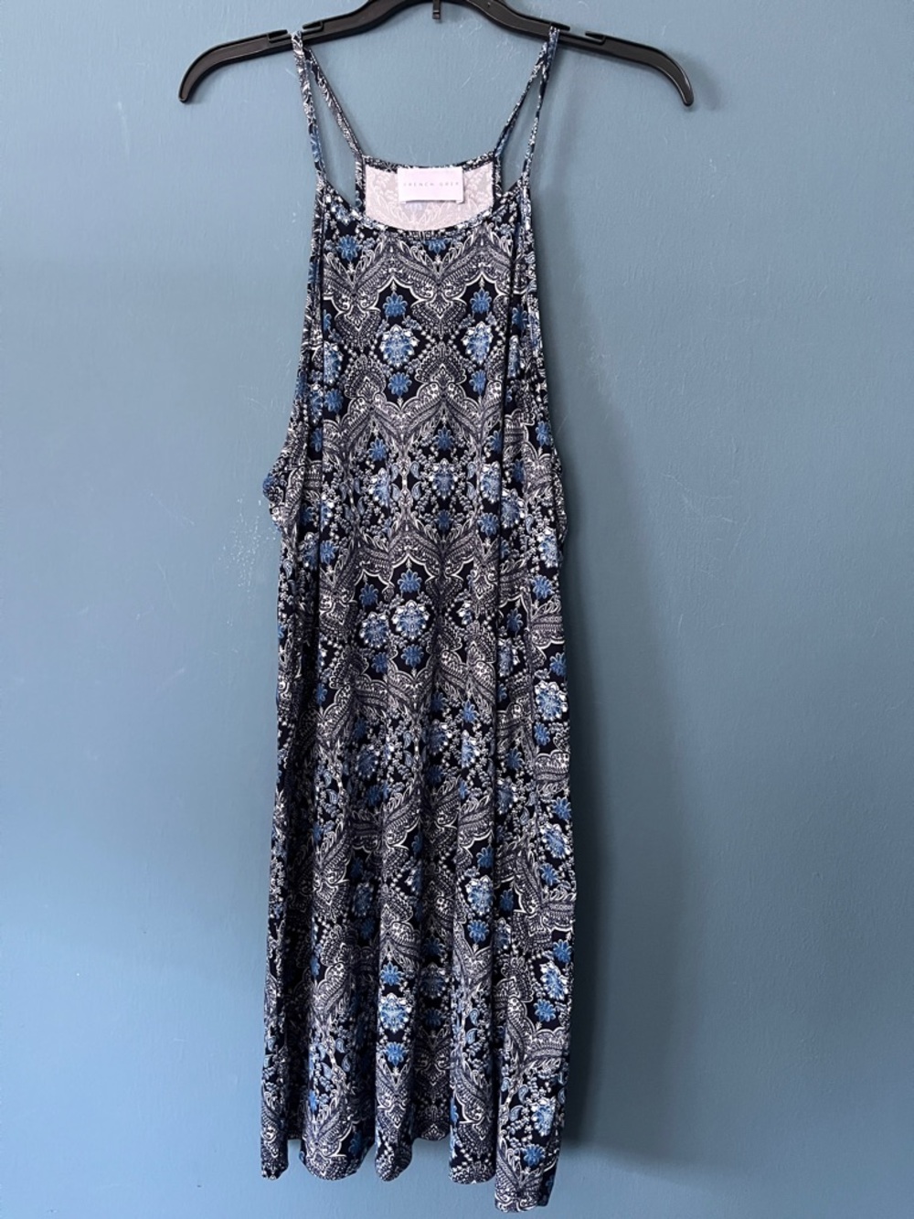 French Grey Blue & Black Floral Paisley Maxi Dress